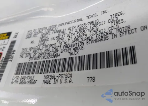 2012 Toyota Tundra Grade 5.7L V8 z USA, uszkodzony, nr VIN 5TFDW5F18CX255004